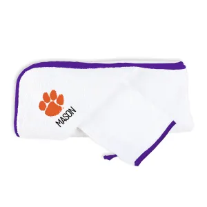 Personalized Clemson Tigers Hooded Towel & Wash Mitt Set