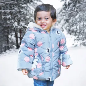 Polka Dotted Grey Hooded Full Sleeve Padded Jacket