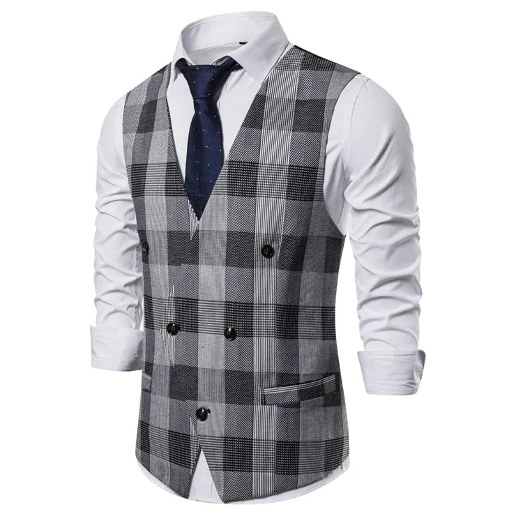 Pologize™ Elegant Double-Breasted Plaid Vest