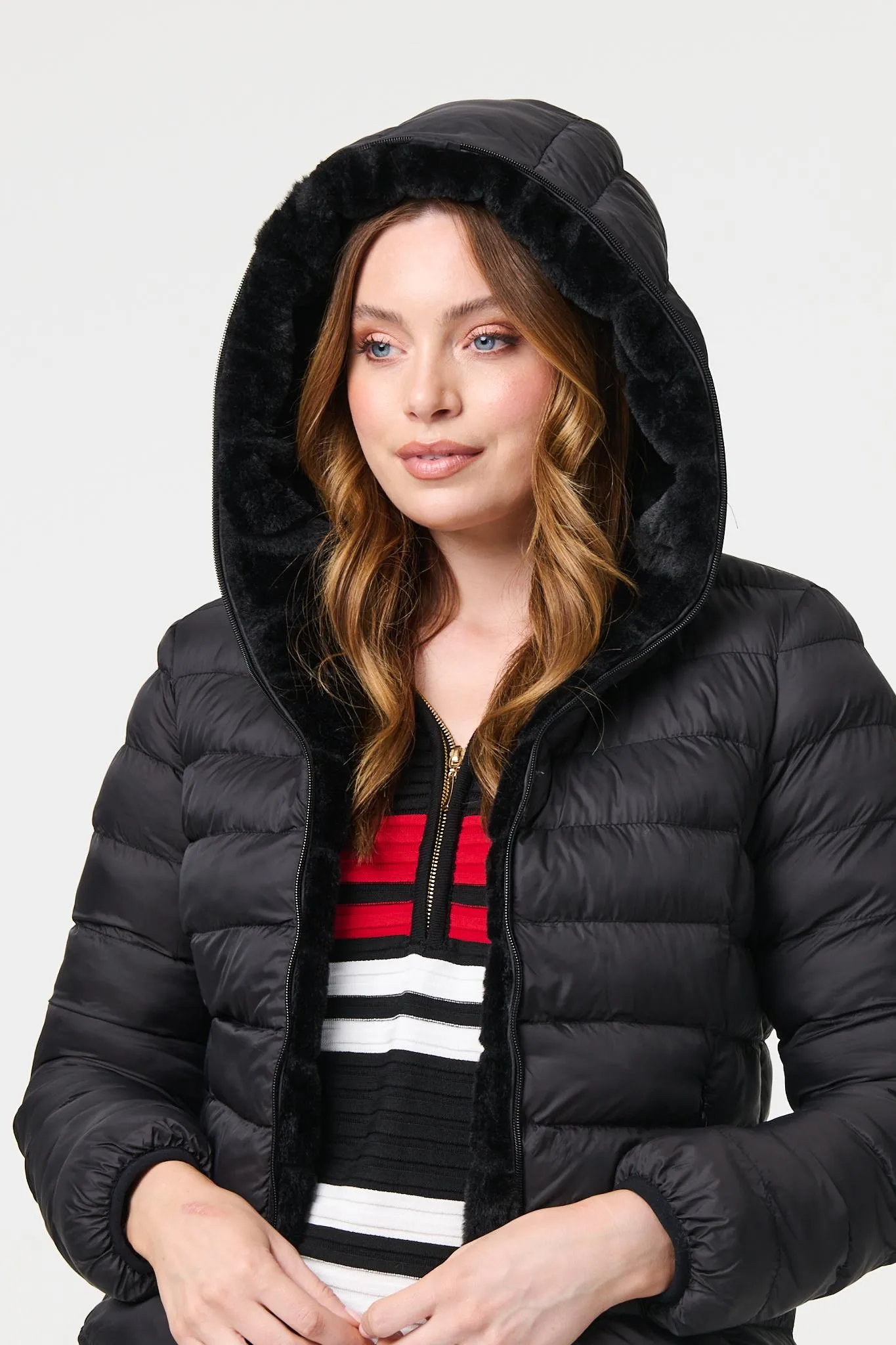 Reversible Faux Fur Hooded Puffer Jacket