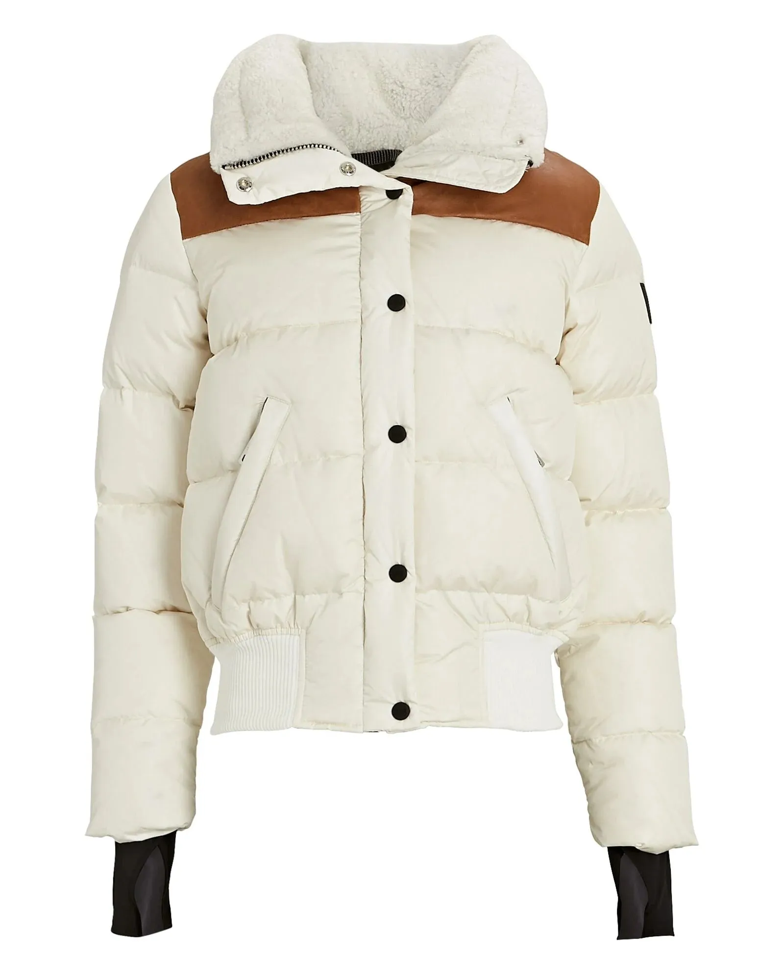 SAM - Sawyer Puffer Jacket in White Cream with Saddle Leather Trim