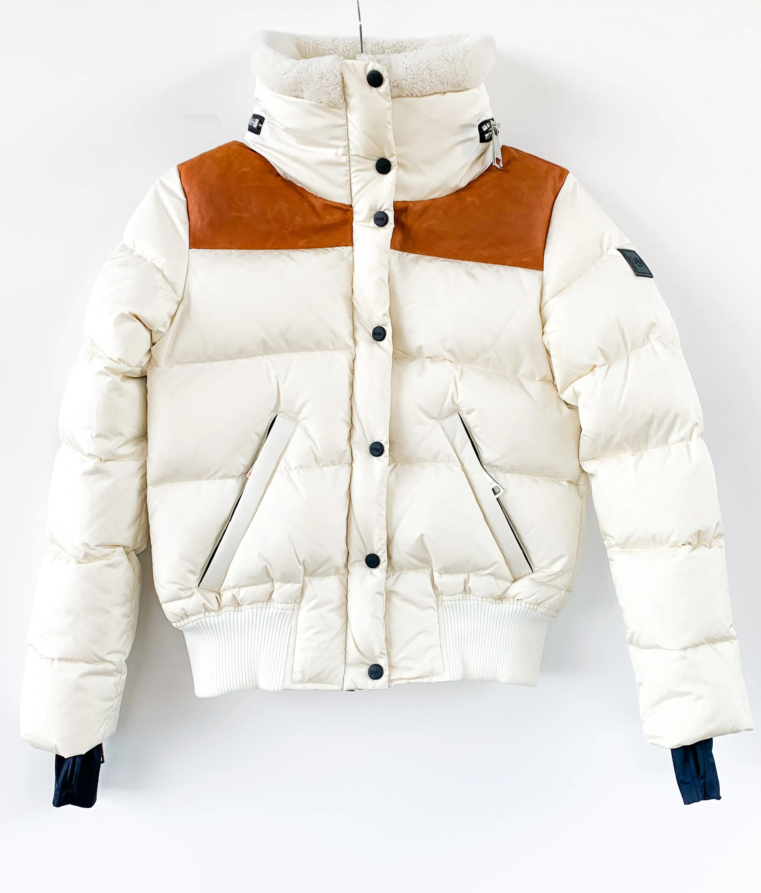 SAM - Sawyer Puffer Jacket in White Cream with Saddle Leather Trim