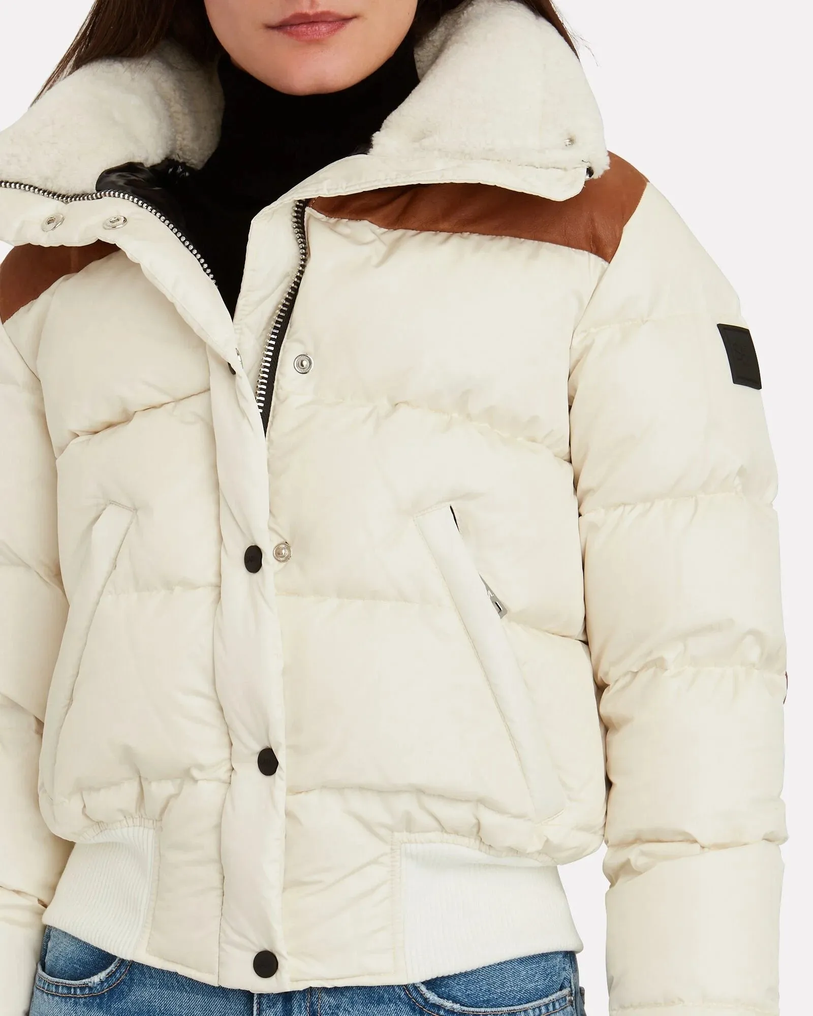 SAM - Sawyer Puffer Jacket in White Cream with Saddle Leather Trim