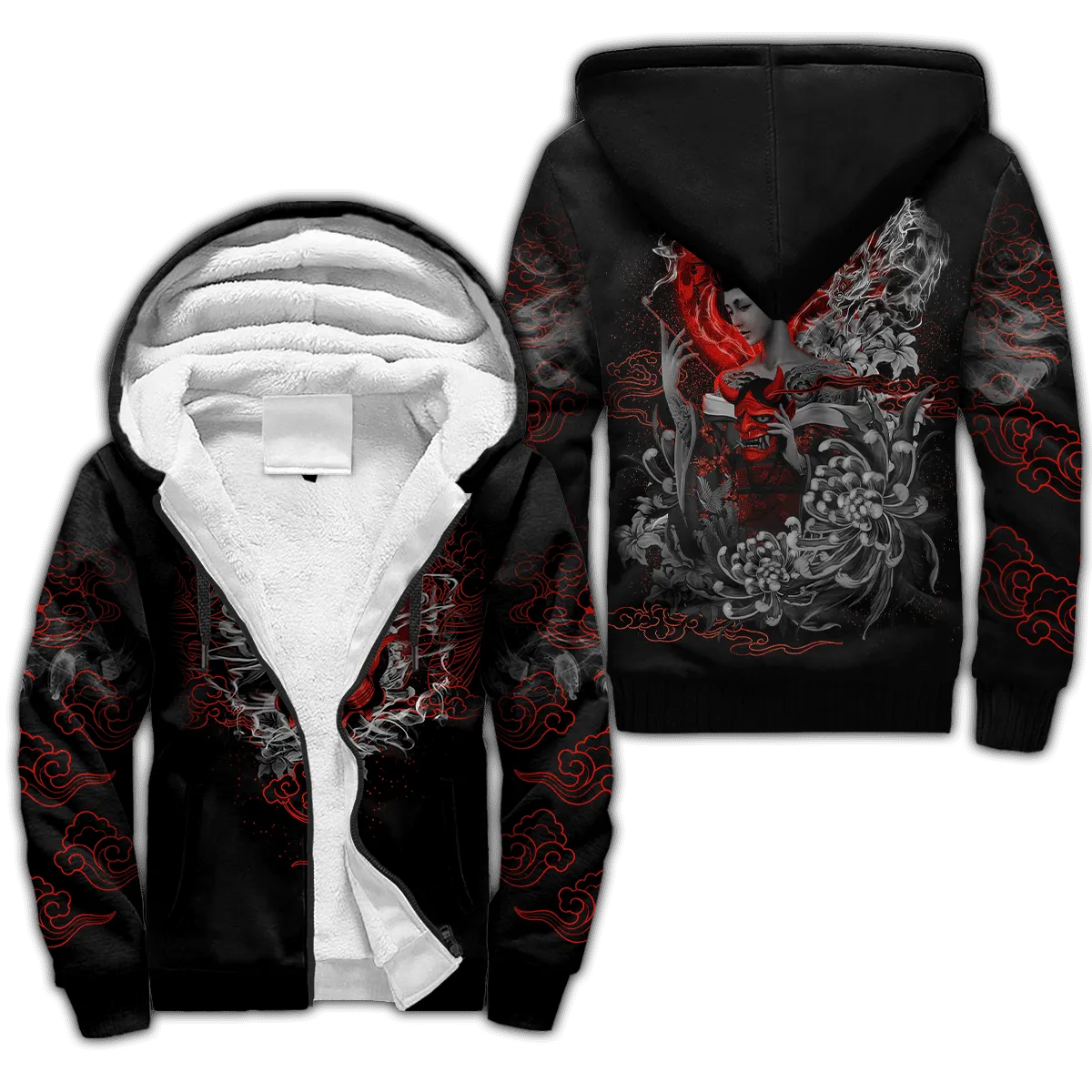 Samurai and Dragon 3D-Printed Winter Zipped Hoodie