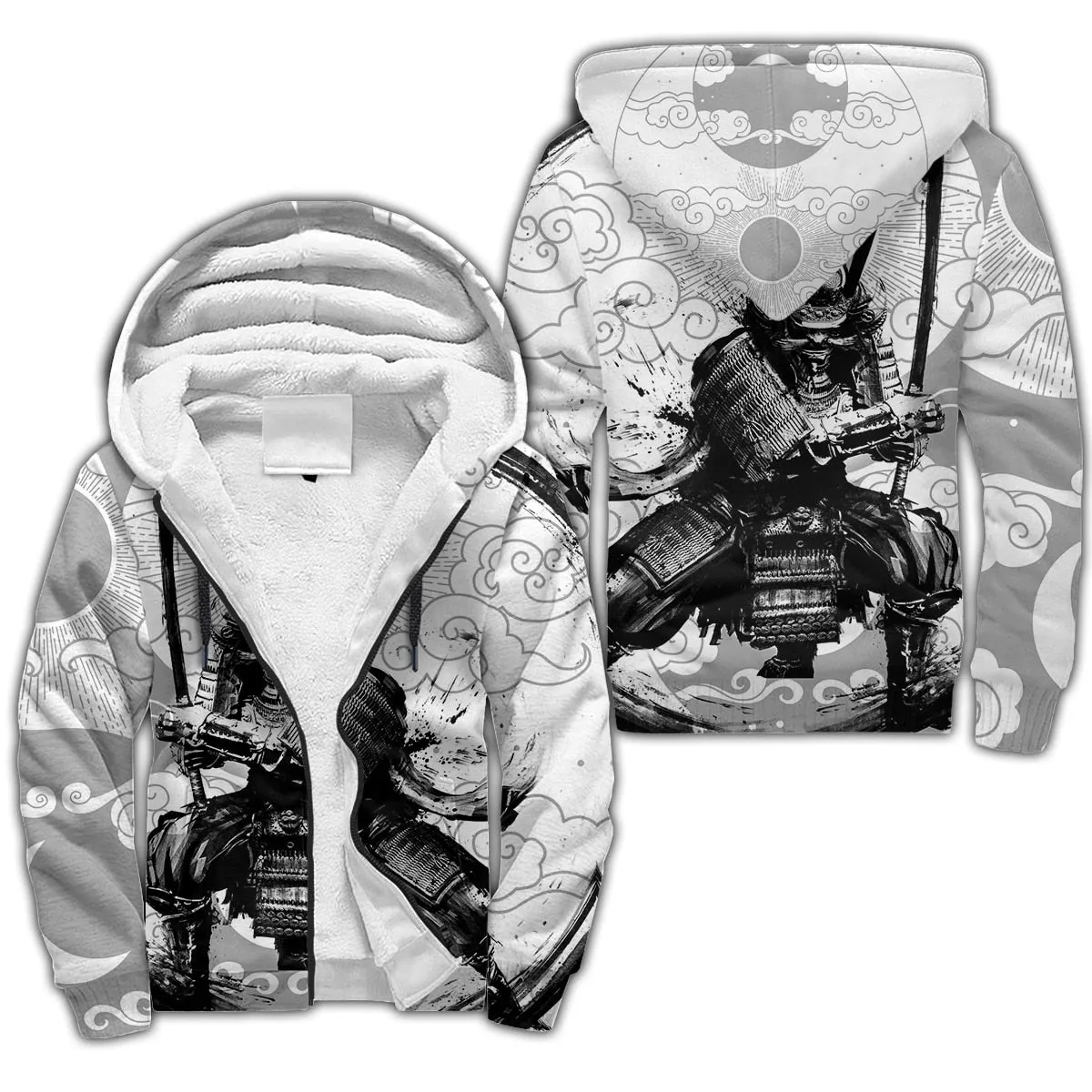 Samurai and Dragon 3D-Printed Winter Zipped Hoodie