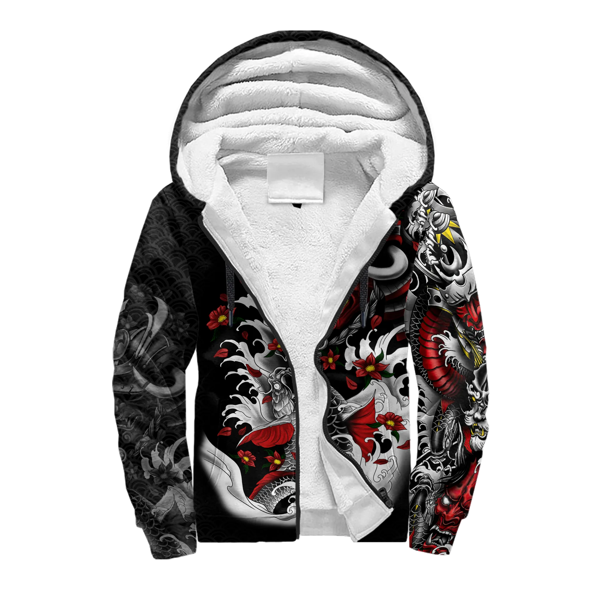 Samurai and Dragon 3D-Printed Winter Zipped Hoodie