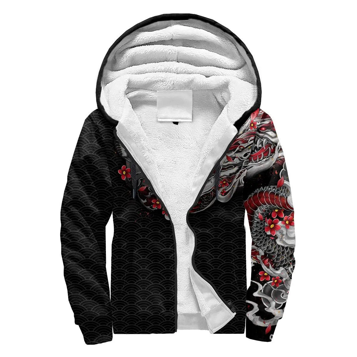 Samurai and Dragon 3D-Printed Winter Zipped Hoodie