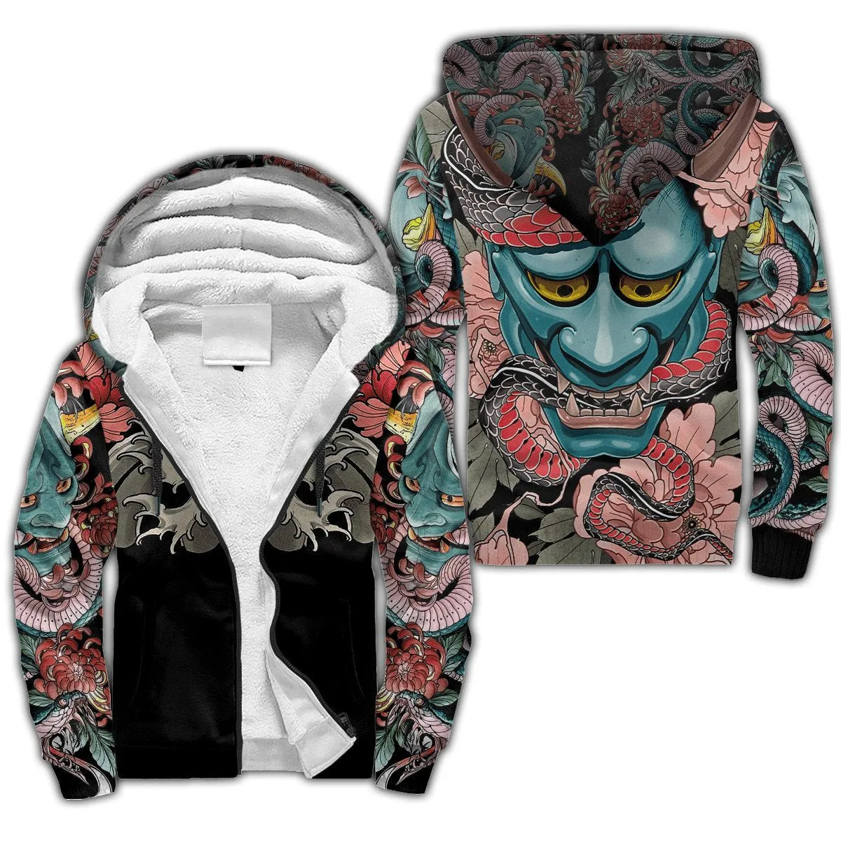 Samurai and Dragon 3D-Printed Winter Zipped Hoodie