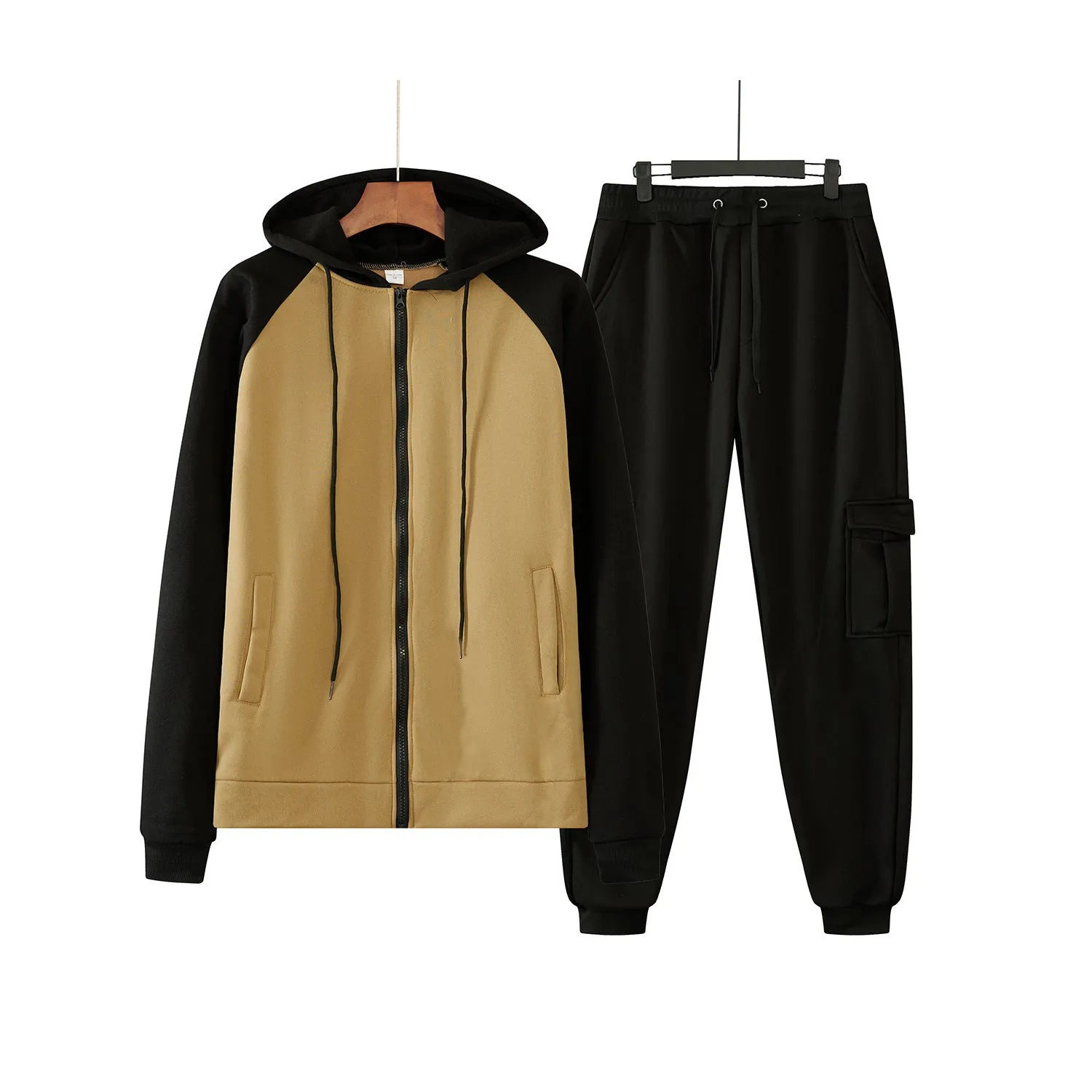 SHOULDER SLEEVE HOODED CASUAL MEN'S VELVET SPORTSWEAR SET