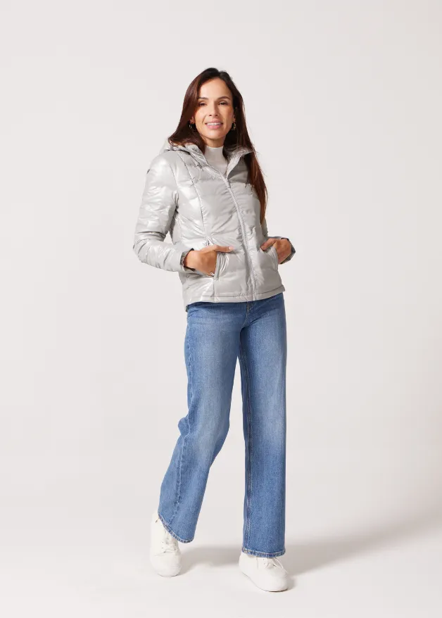 Silver Shimmer Duck Down Puffer Jacket