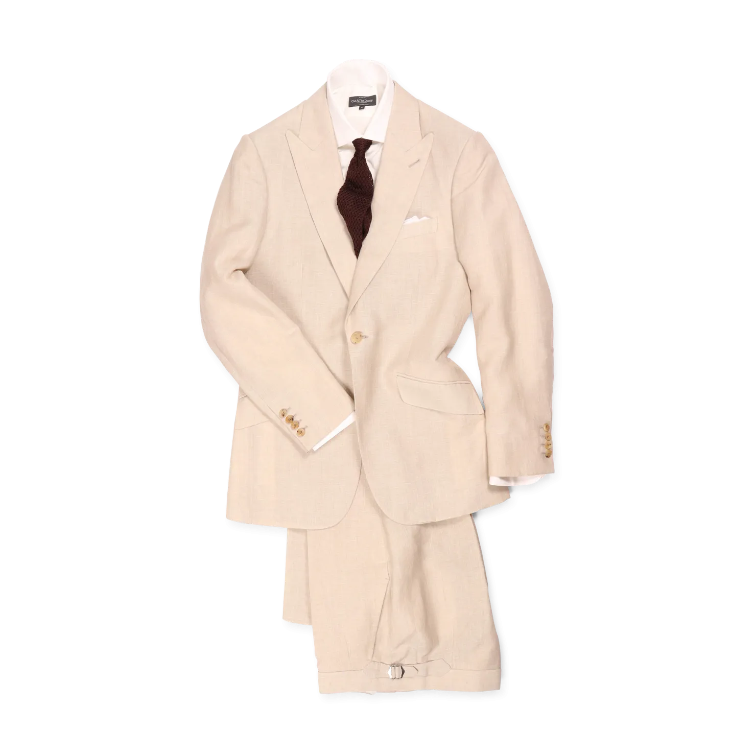 Single Breasted Peak Lapel Suit in Natural Linen