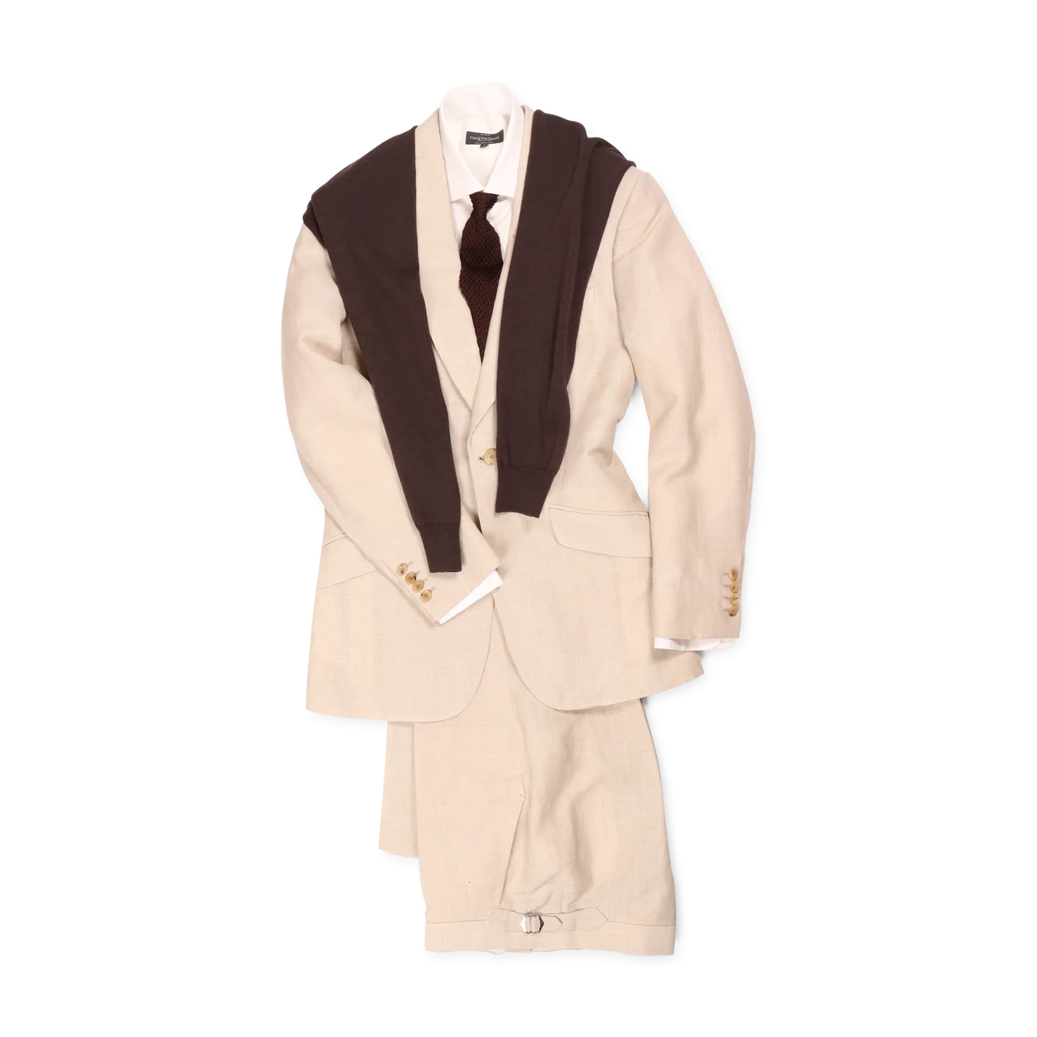 Single Breasted Peak Lapel Suit in Natural Linen