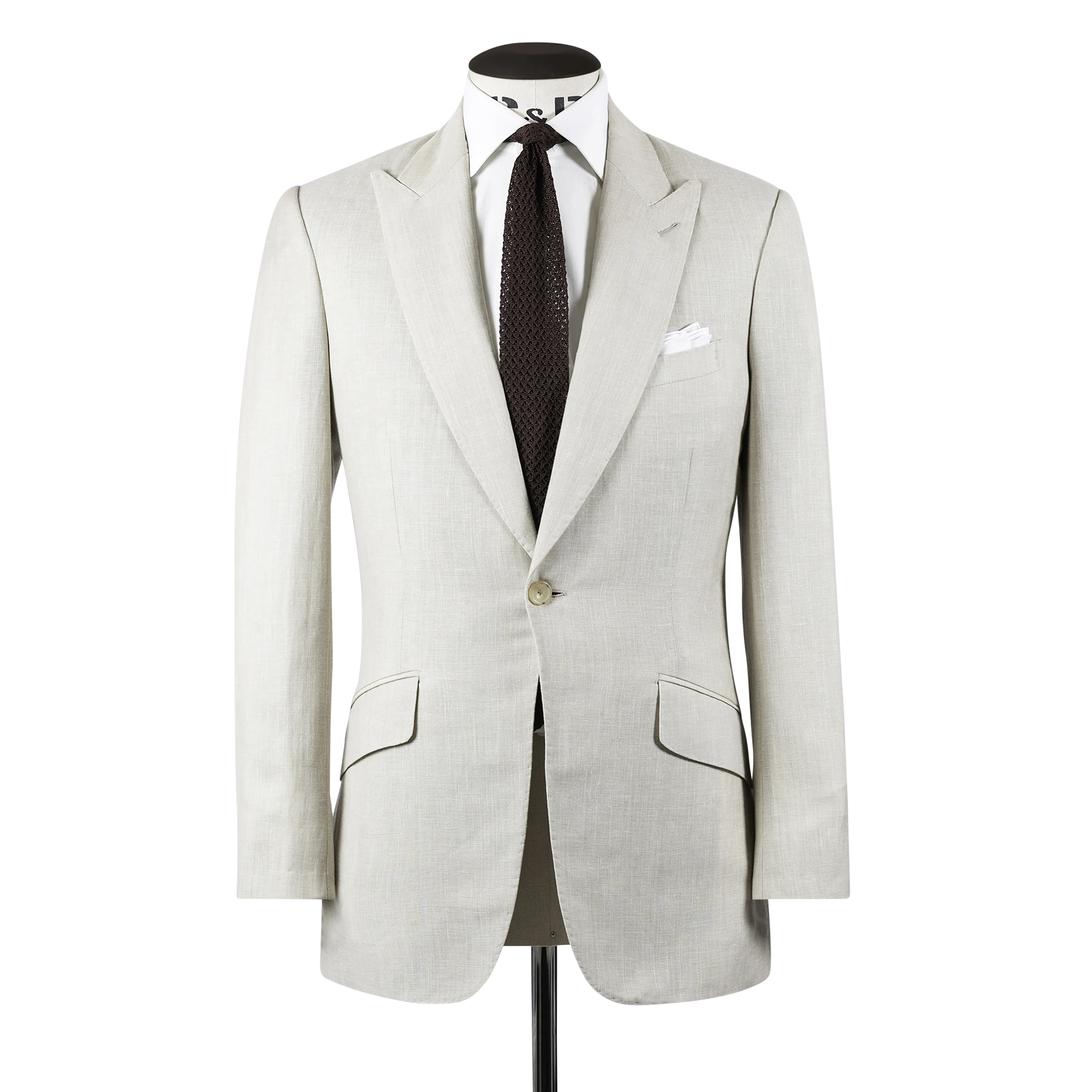 Single Breasted Peak Lapel Suit in Natural Linen