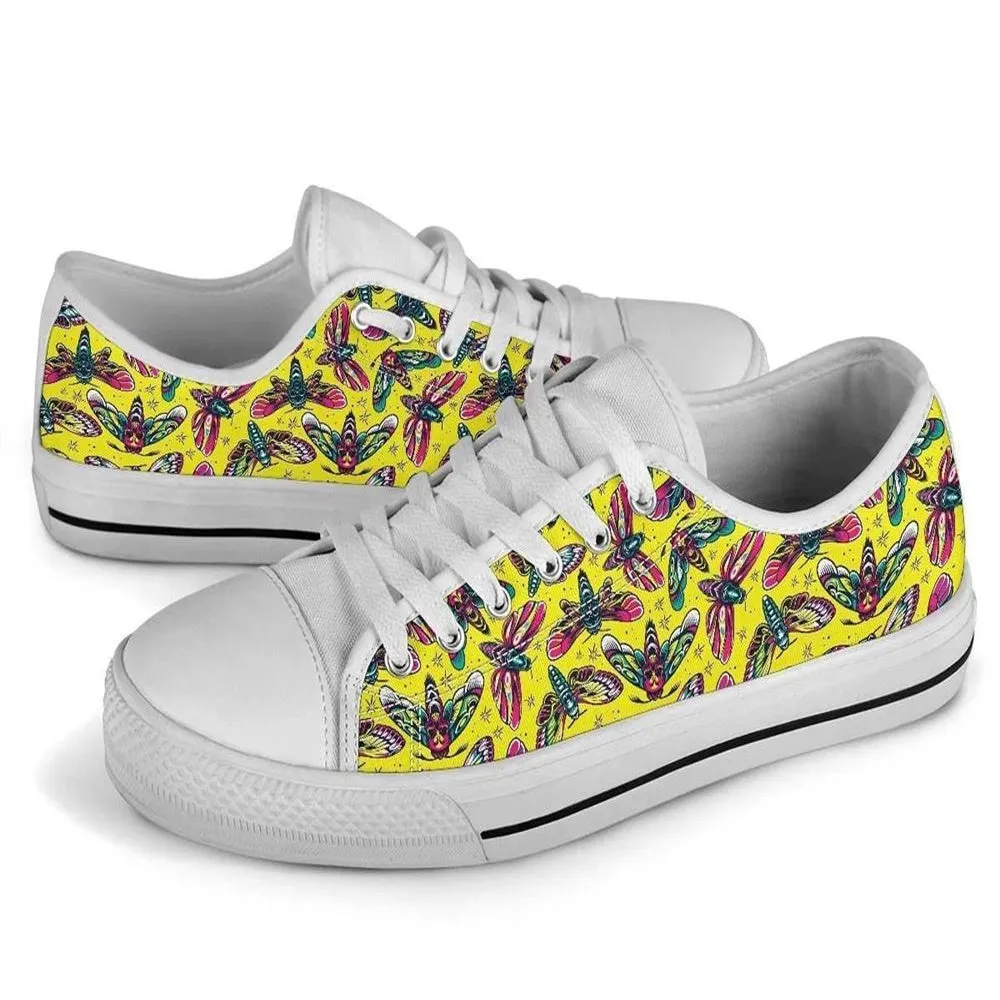 Skull Moths Yellow Canvas Low Top Shoes, Low Top Sneaker, Low Top Canvas Shoes