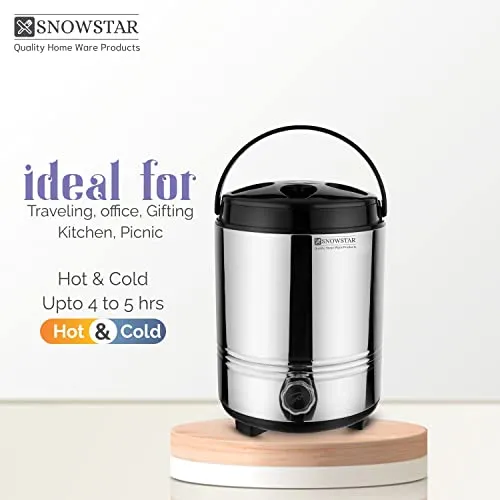 Snowstar Stainless Steel Insulated Water Jug 8 Liters with Tap I PUF Insulated Hot and Cold Upto 4-5hours I Double Walled Insulated Water Dispenser for Office Home Kitchen I Durable & Sturdy