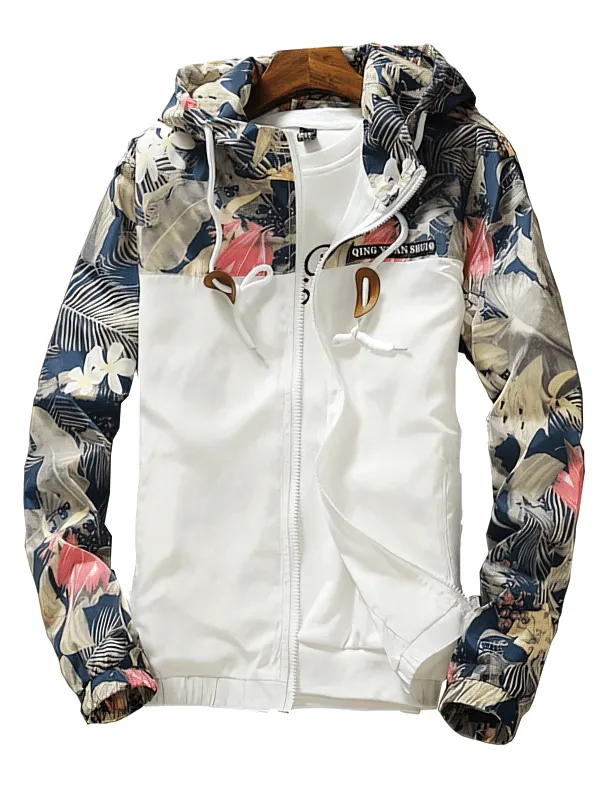 Stylish Windproof Women's Windbreaker with Floral Print with Hood - SF1477