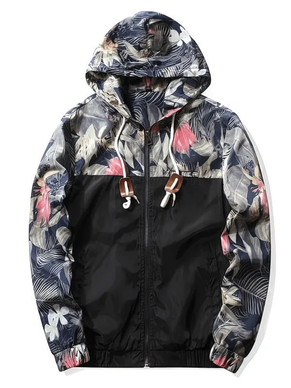 Stylish Windproof Women's Windbreaker with Floral Print with Hood - SF1477