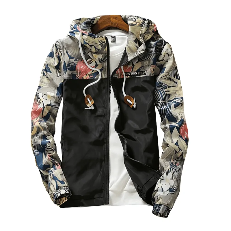 Stylish Windproof Women's Windbreaker with Floral Print with Hood - SF1477