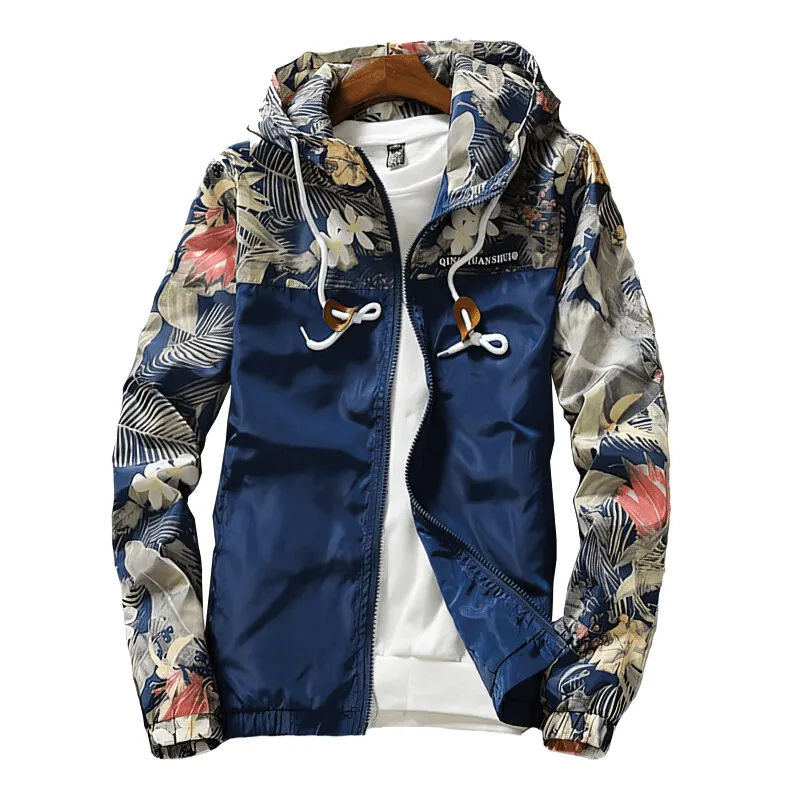 Stylish Windproof Women's Windbreaker with Floral Print with Hood - SF1477