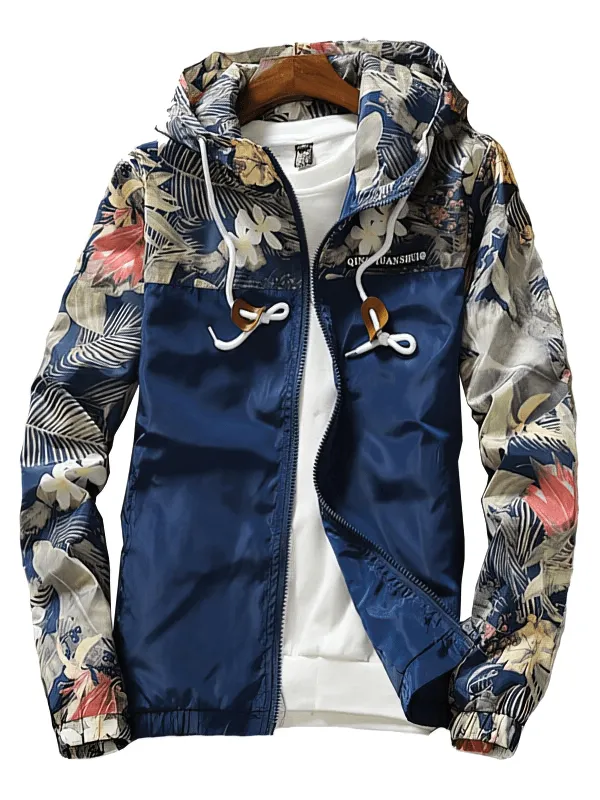 Stylish Windproof Women's Windbreaker with Floral Print with Hood - SF1477