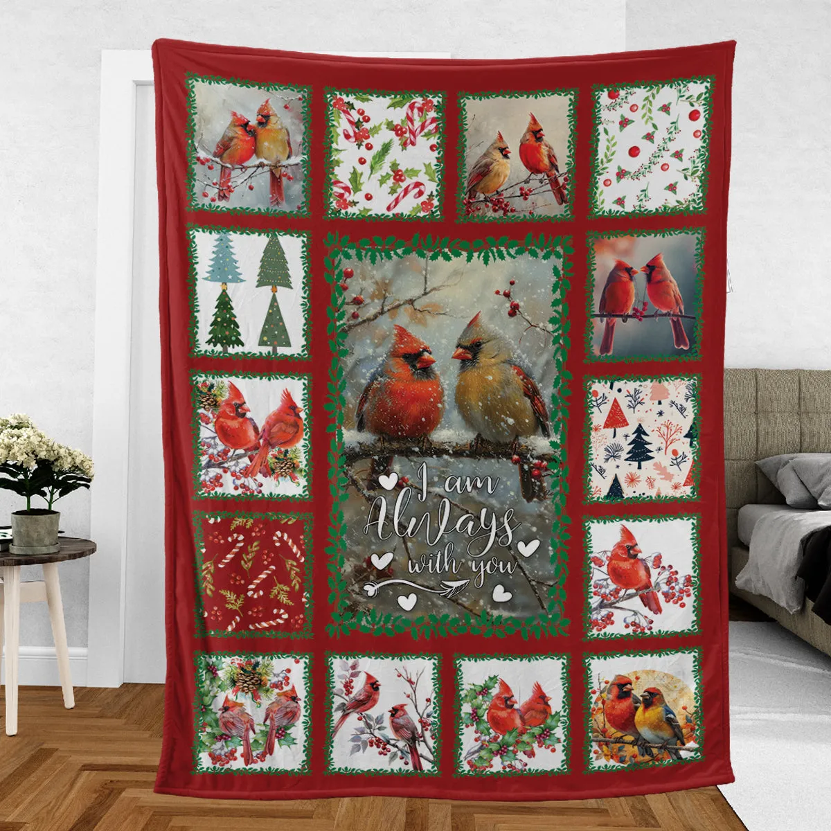 Teesdily | Cardinal I Am Always With You Blanket, Cardinal Blanket Throw, Red Bird Memorial Blanket, Family Blanket Christmas Gift