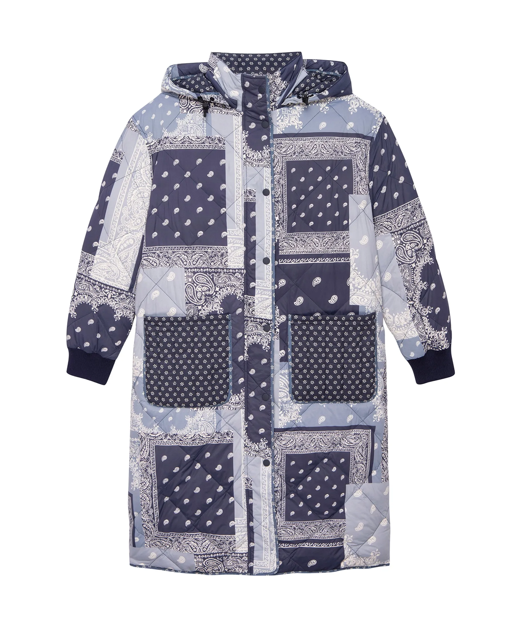 The Reversible Down Storm Puffer. -- Patchwork Bandana and Dewdrop Floral