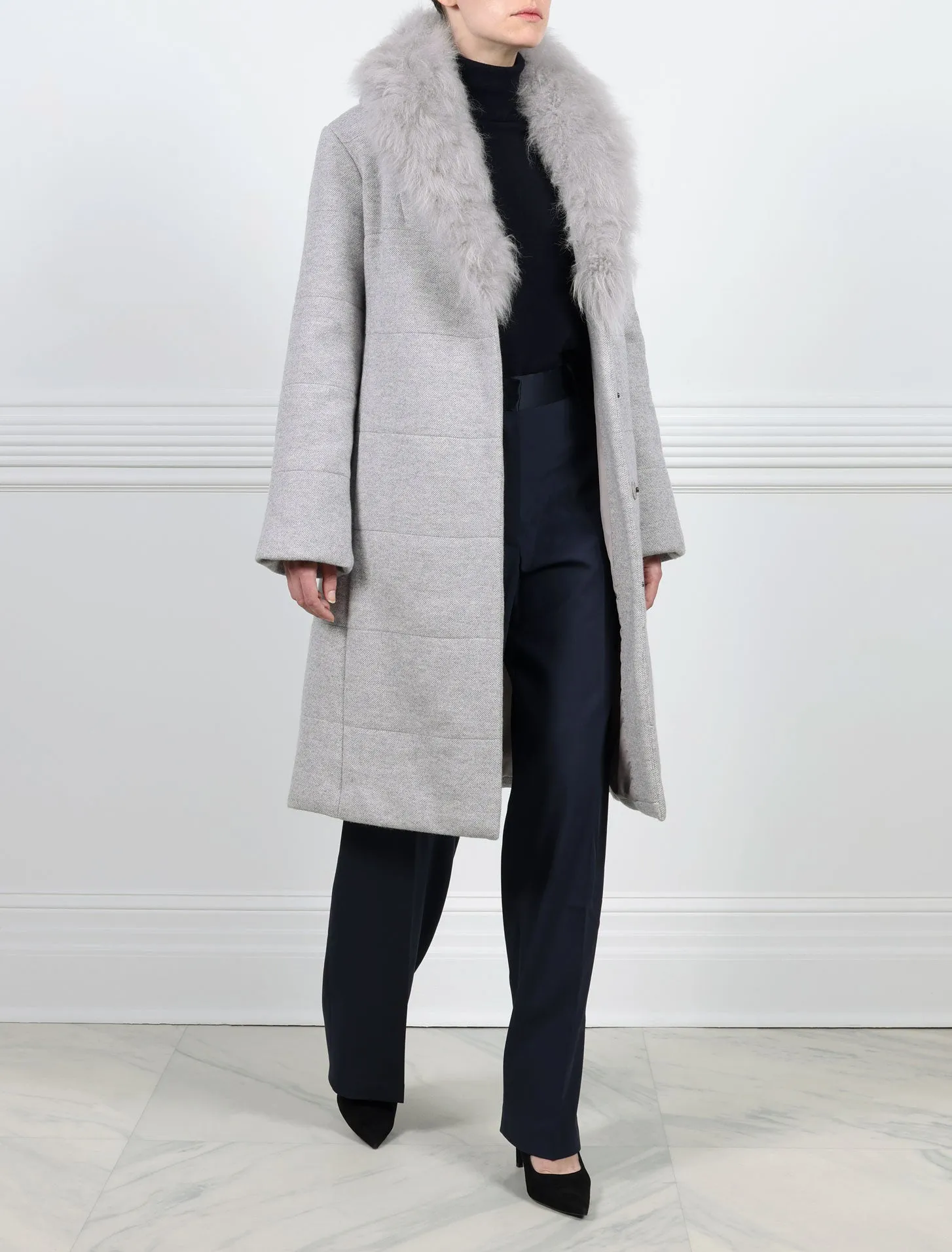 The Tessa Wool Puffer Coat with Shearling Collar