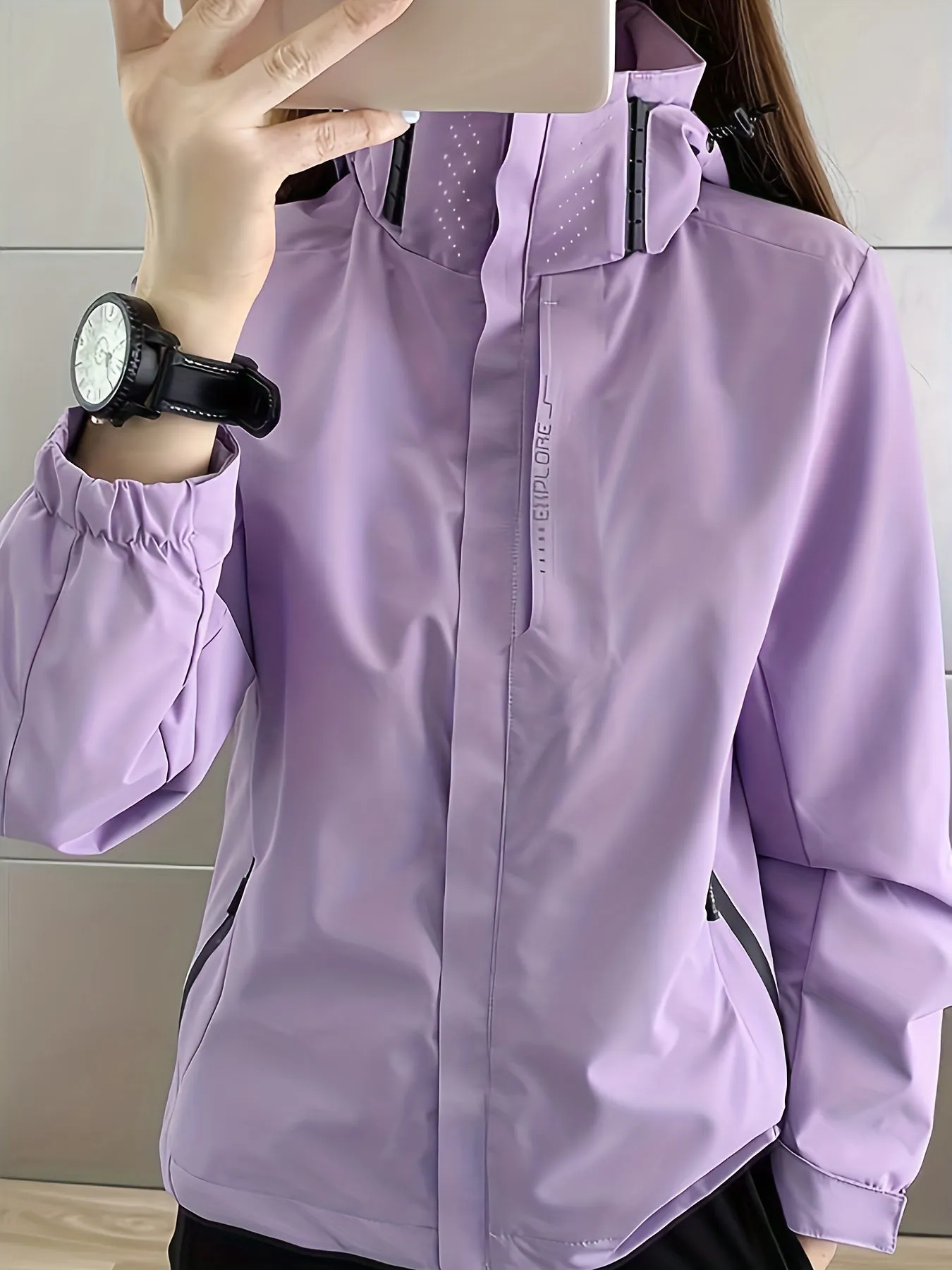 Waterproof Outdoor Jacket - Fully Rainproof and Windproof with Long Sleeves, Zipper Pockets, and Adjustable Hood - Perfect for Casual Womens Outdoor Activities