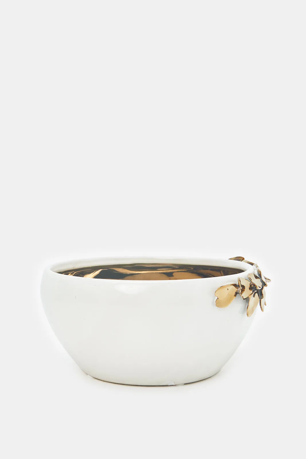 White And Gold Floral Twig Ceramic Decorative Bowl