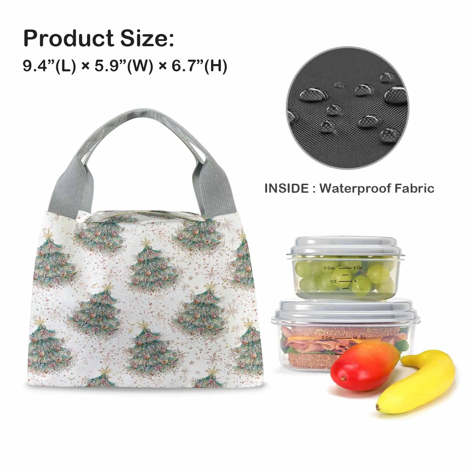 White Christmas Portable Lunch Bag-Grey Handle