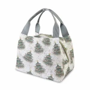 White Christmas Portable Lunch Bag-Grey Handle