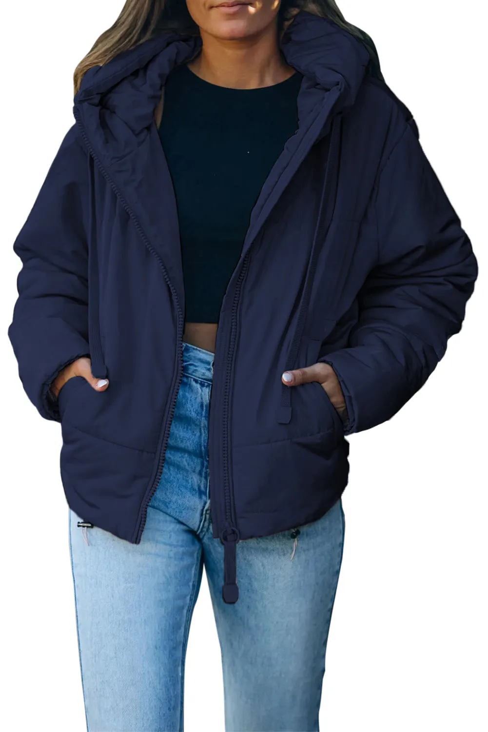 Winter Coats for Women Outdoor Zipper Hooded Coat Outwear with Pockets