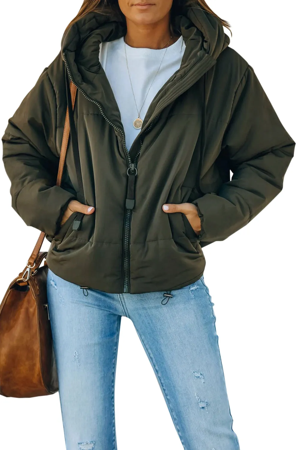 Winter Coats for Women Outdoor Zipper Hooded Coat Outwear with Pockets