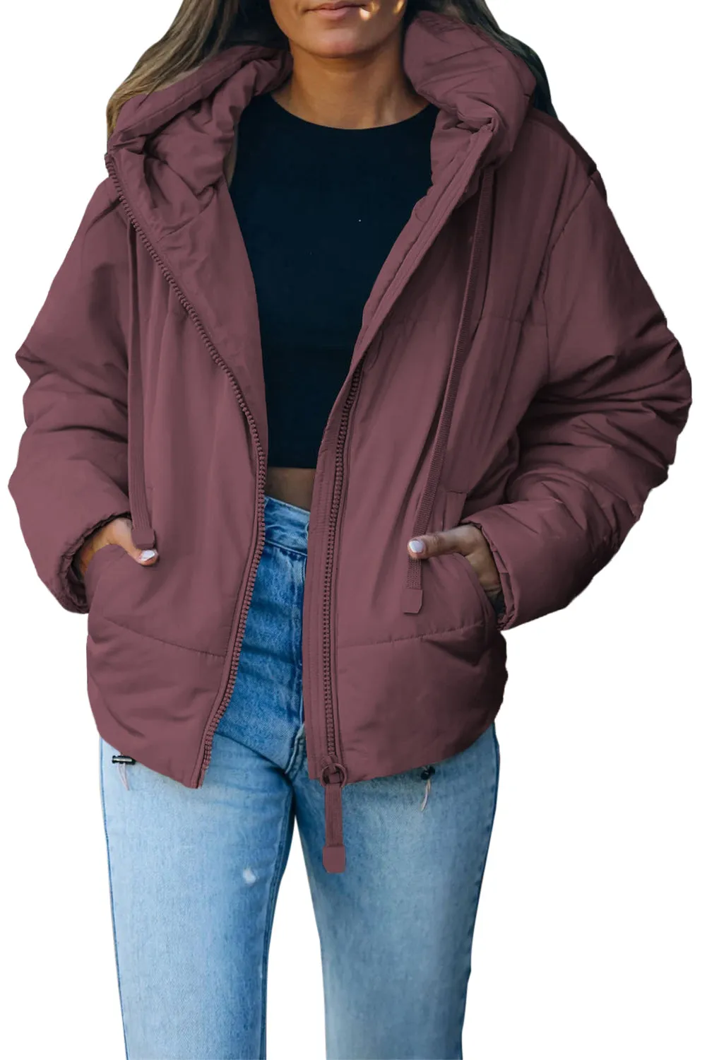 Winter Coats for Women Outdoor Zipper Hooded Coat Outwear with Pockets