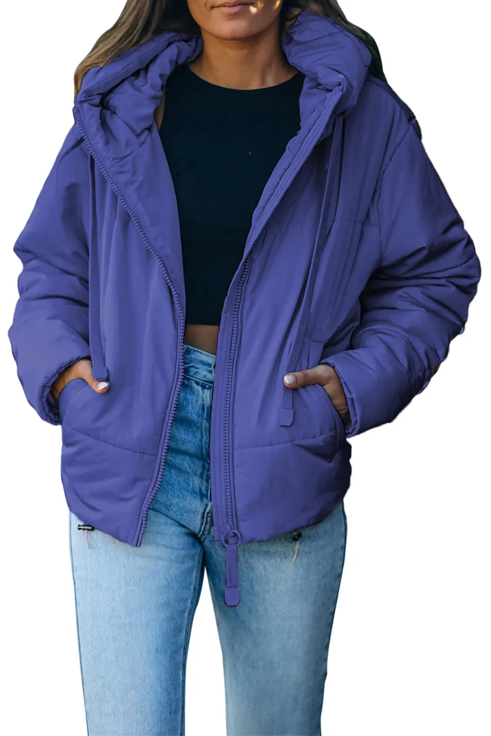 Winter Coats for Women Outdoor Zipper Hooded Coat Outwear with Pockets