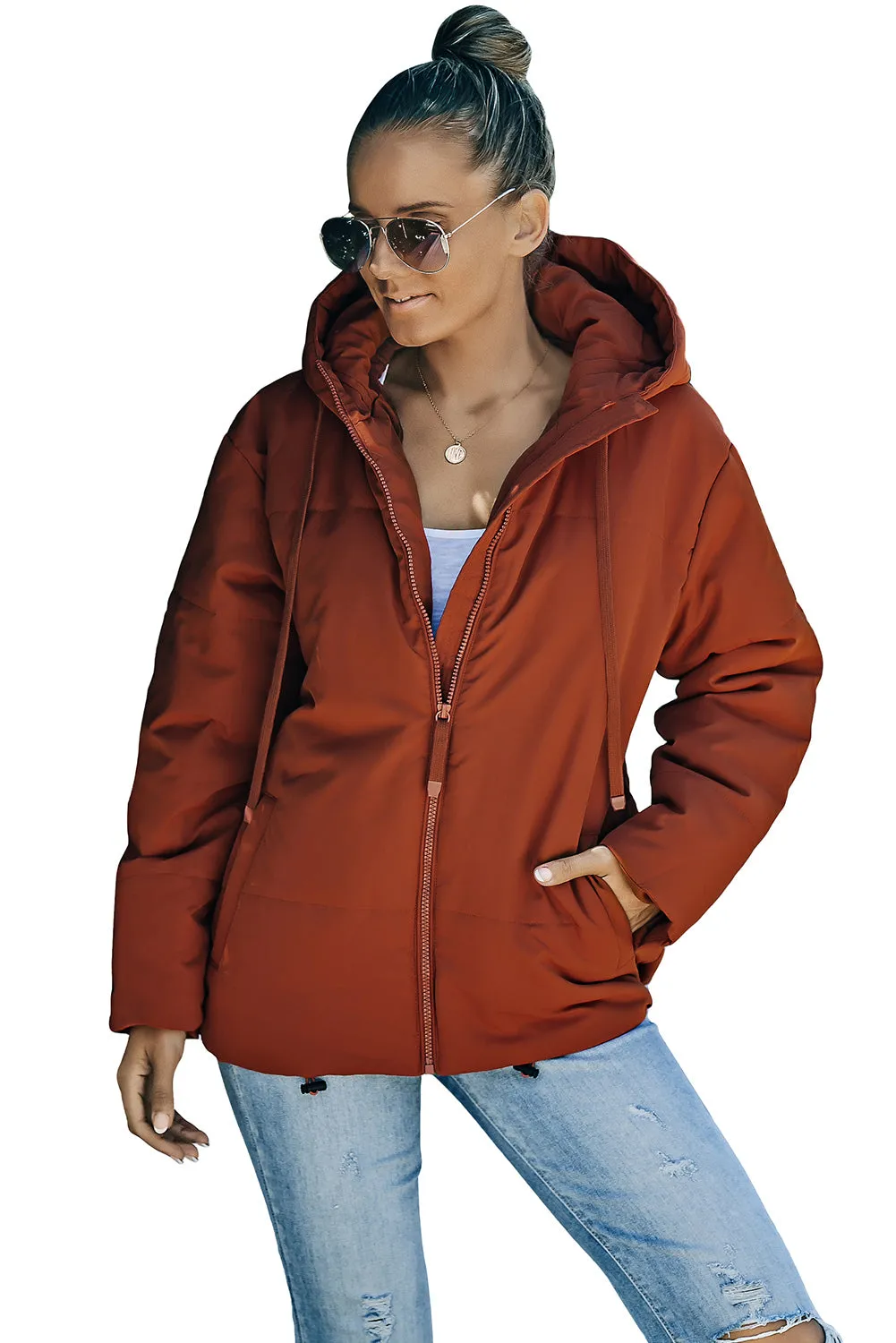 Winter Coats for Women Outdoor Zipper Hooded Coat Outwear with Pockets