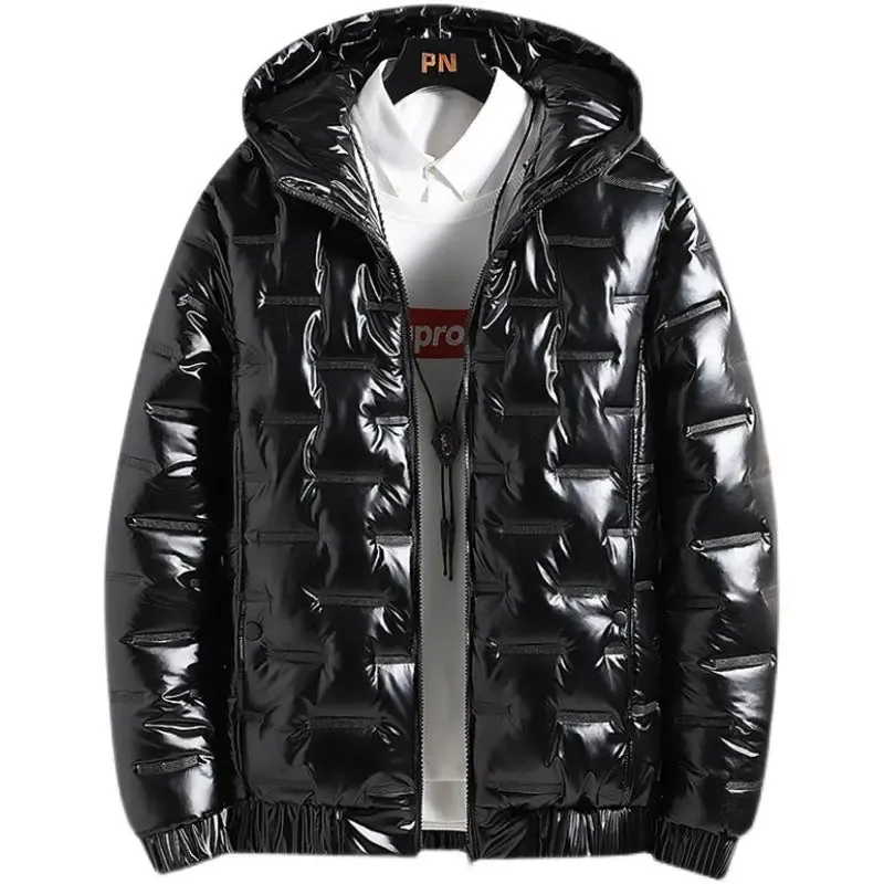 Winter Warm Men's New Hooded Jacket Casual Shiny Cotton Coat Short