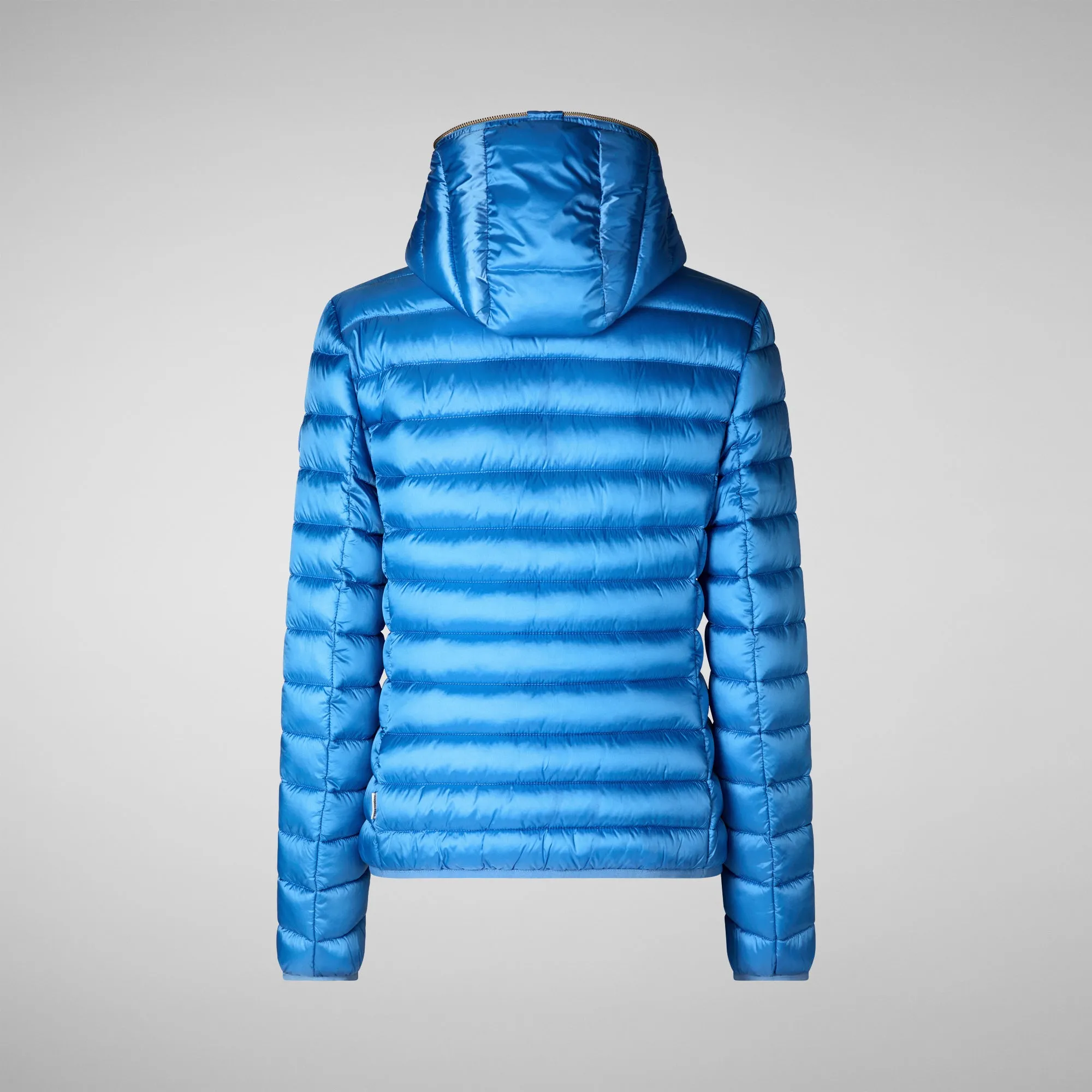 Woman's animal free hooded puffer jacket Alexis in cerulean blue