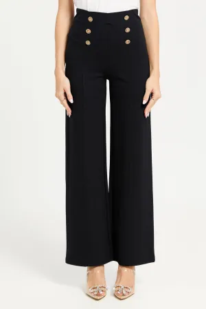 Women Black High Waisted Wide Leg Trousers