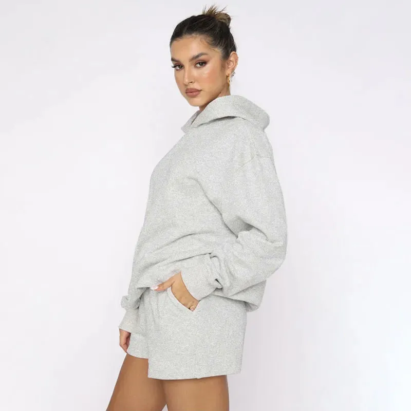 Women's Solid Color Long Sleeved Hooded Pullover Set