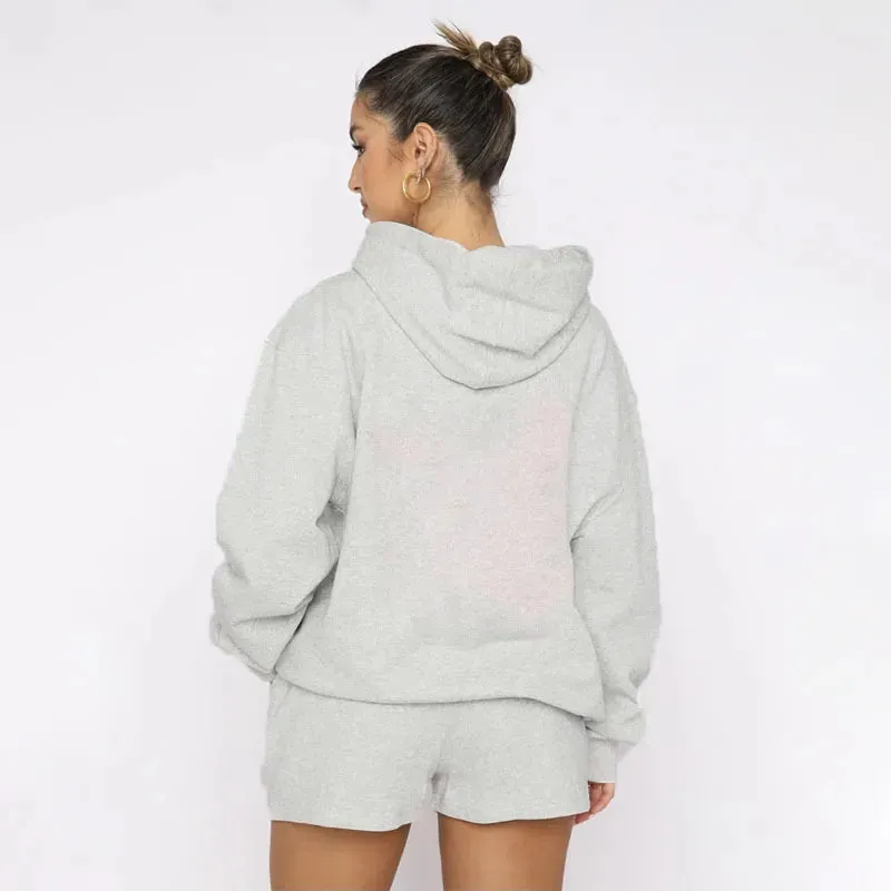 Women's Solid Color Long Sleeved Hooded Pullover Set