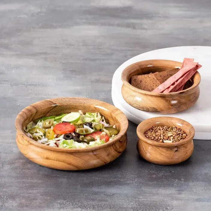 Wooden Twist Acacia Wood Bowl Set of 3 - Rustic Serving Bowls for Fruits or Salads