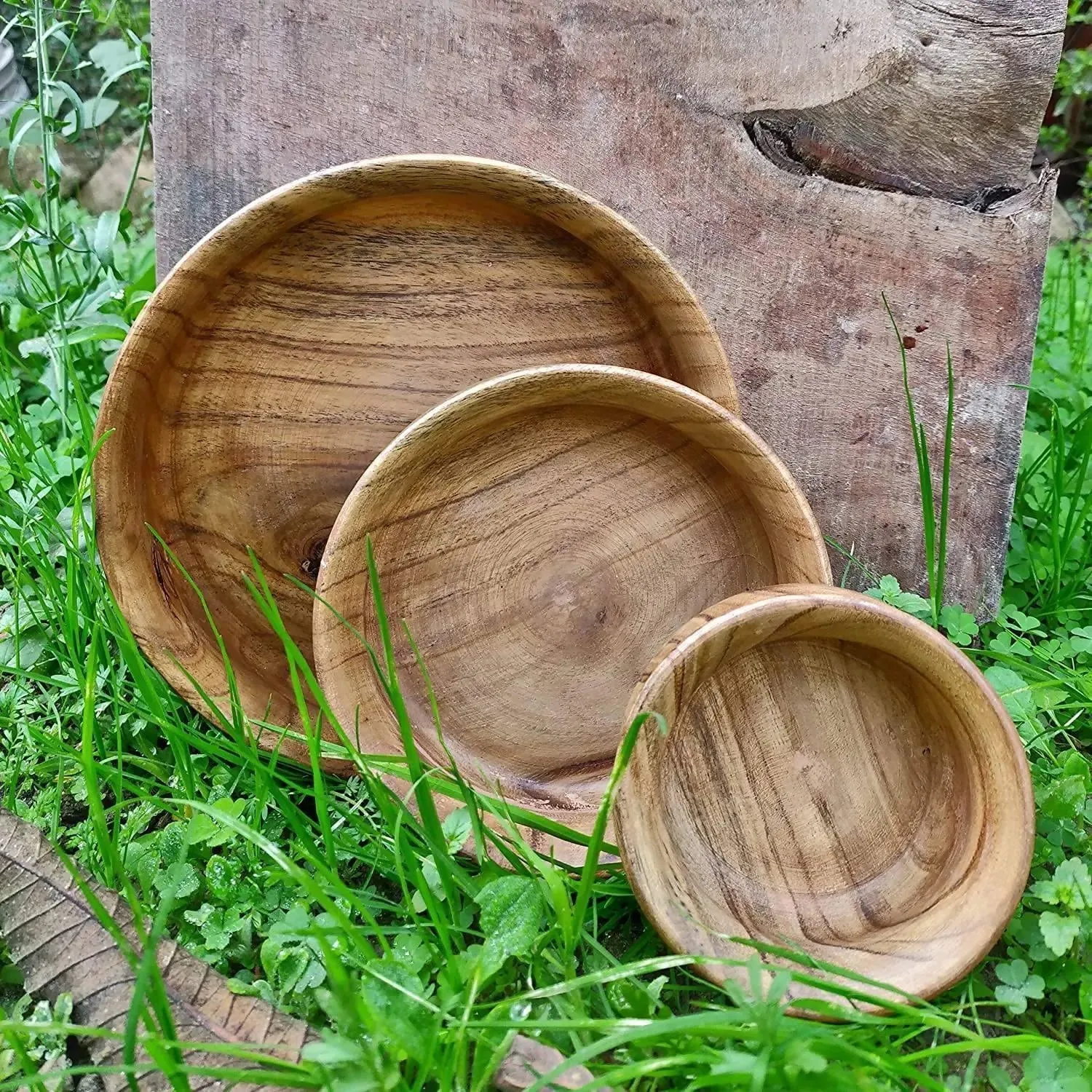 Wooden Twist Acacia Wood Bowl Set of 3 - Rustic Serving Bowls for Fruits or Salads